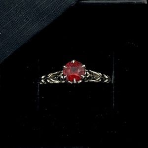 14K Solid Gold Ruby Solitaire Art Deco Ring Sz 7